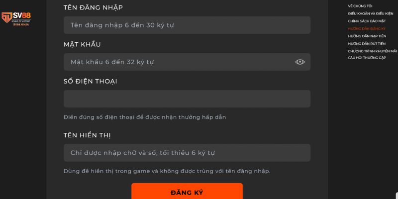 Trang chủ 11 Hướng dẫn đăng ký tài khoản tại SV88